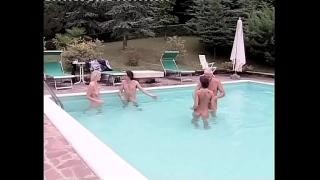 Guys and girls had an orgy outside near the pool. The guys fucked the girls in the ass and gave them blowjobs.