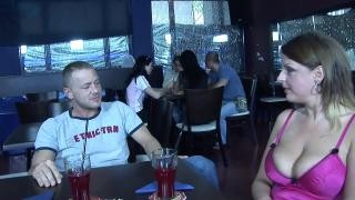 A guy and a girl are sitting in a cafe and giving blowjobs and having anal sex in front of people.