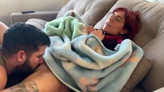 A guy licks his bespectacled girlfriend's pussy