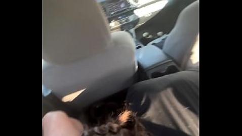 The girl gave her brother a blowjob in the car.