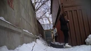 Hidden camera of girls peeing in winter