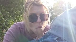 The girl gives a blowjob and swallows cum
