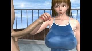 Right in front of a large swimming pool, a busty and sensual girl in this hentai porn has great sex with an ordinary guy.