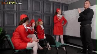 The flight attendants undressed the pilot and began to give him oral sex.