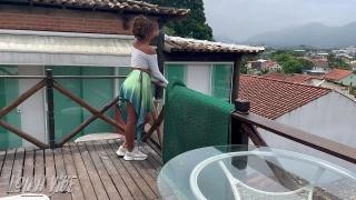 A girl gives a blowjob while visiting a man