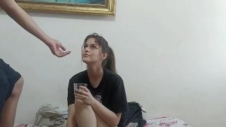The guy let the girl give him a blowjob