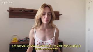 The guy's blonde girlfriend has sex with him
