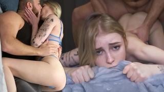 A man fucks a blonde college student.