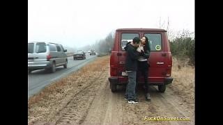 Sex with a beautiful fellow traveler on the side of the road