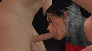 The guys let the brunette give them a blowjob with their dicks.